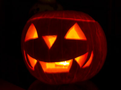 Dark photo of a Jack-O-Lantern