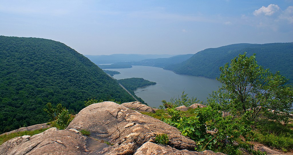 Hudson River and hill vista from Breakneck Ridge overlook in New York