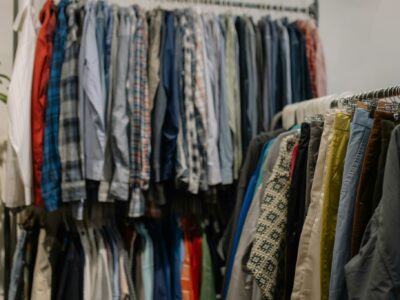 Thrift store with vintage clothing racks